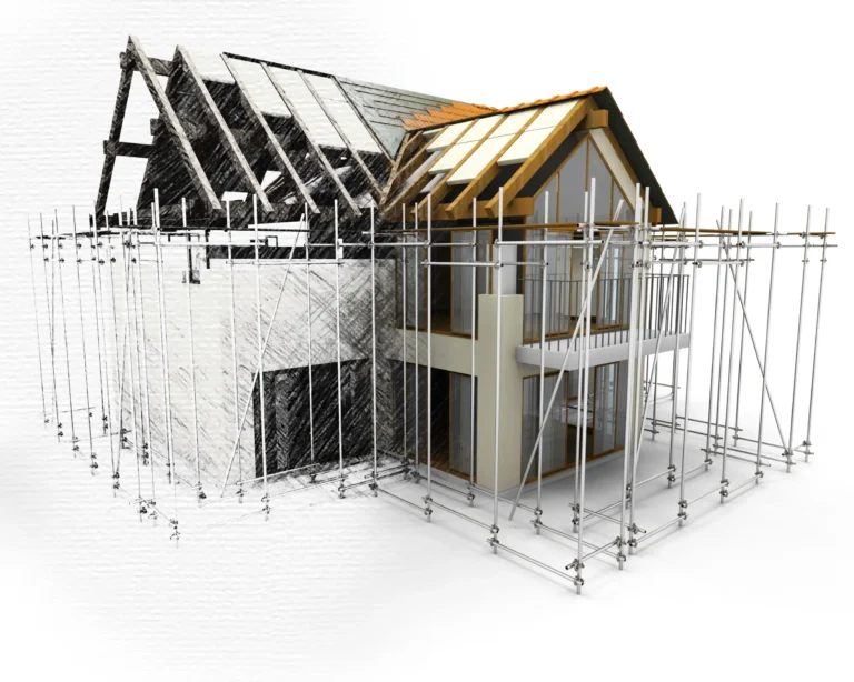 3d house with scaffolding Web H